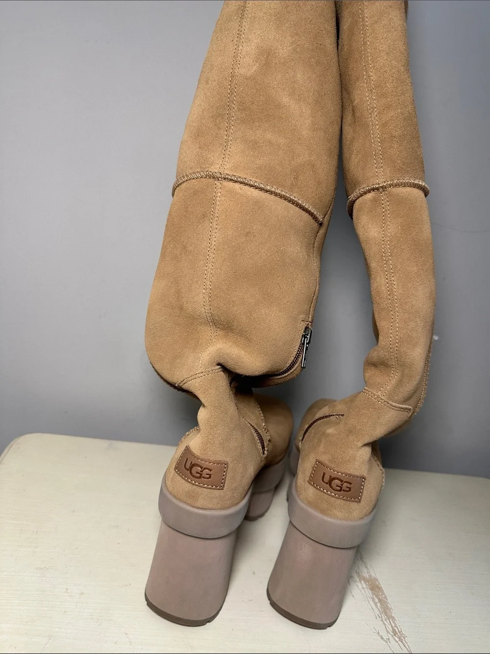 Ugg Xtra heights Tall over the knee Suede Platform chestnut tan boots